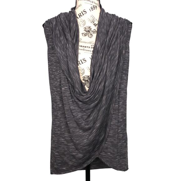 Simply Vera X-SMALL Low Drape Neck Faux Collar Heathered Raw Hem Blouse - Picture 1 of 8